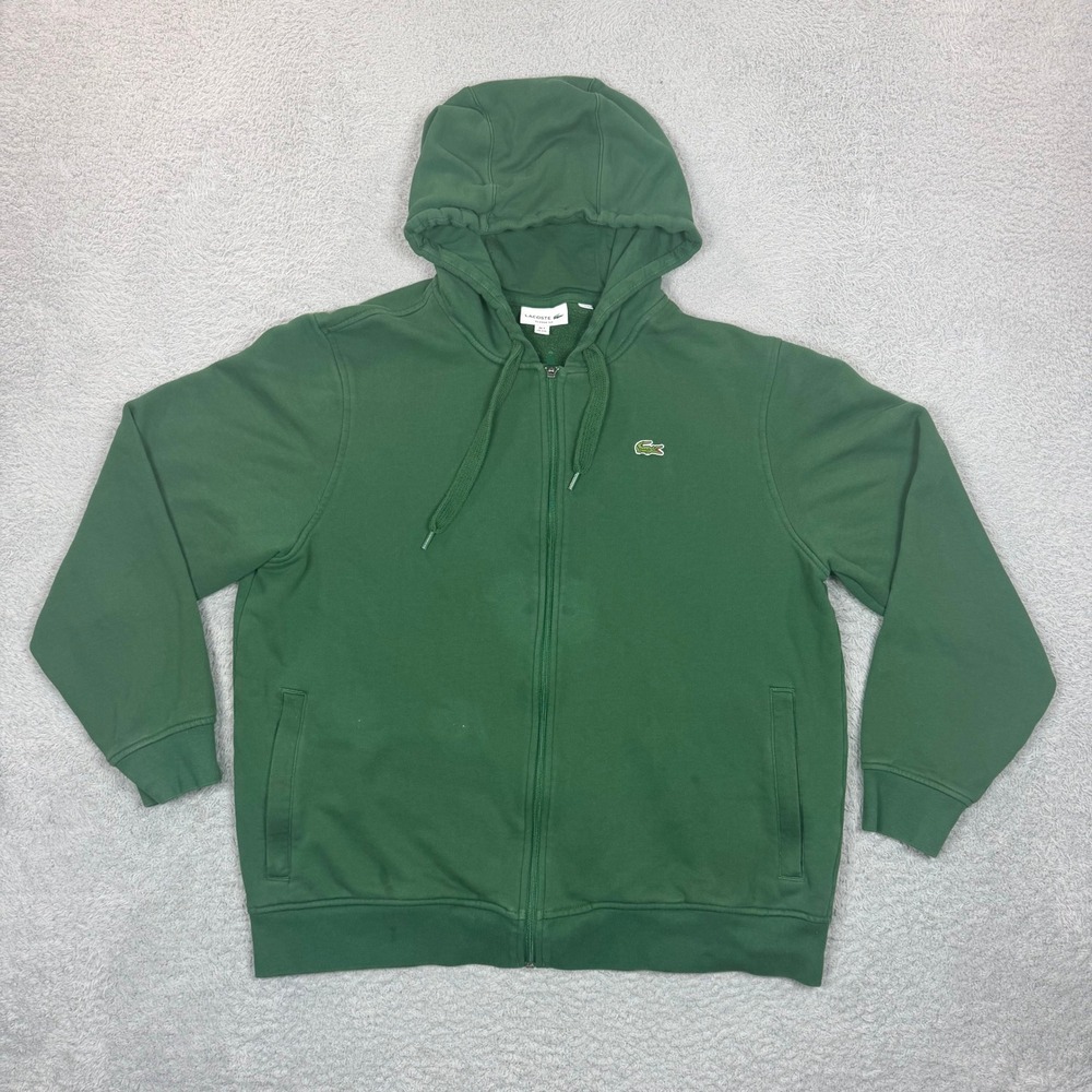Lacoste Mens Classic Fit Full Zip Hoodie Green Cotton Blend XXL SH9626